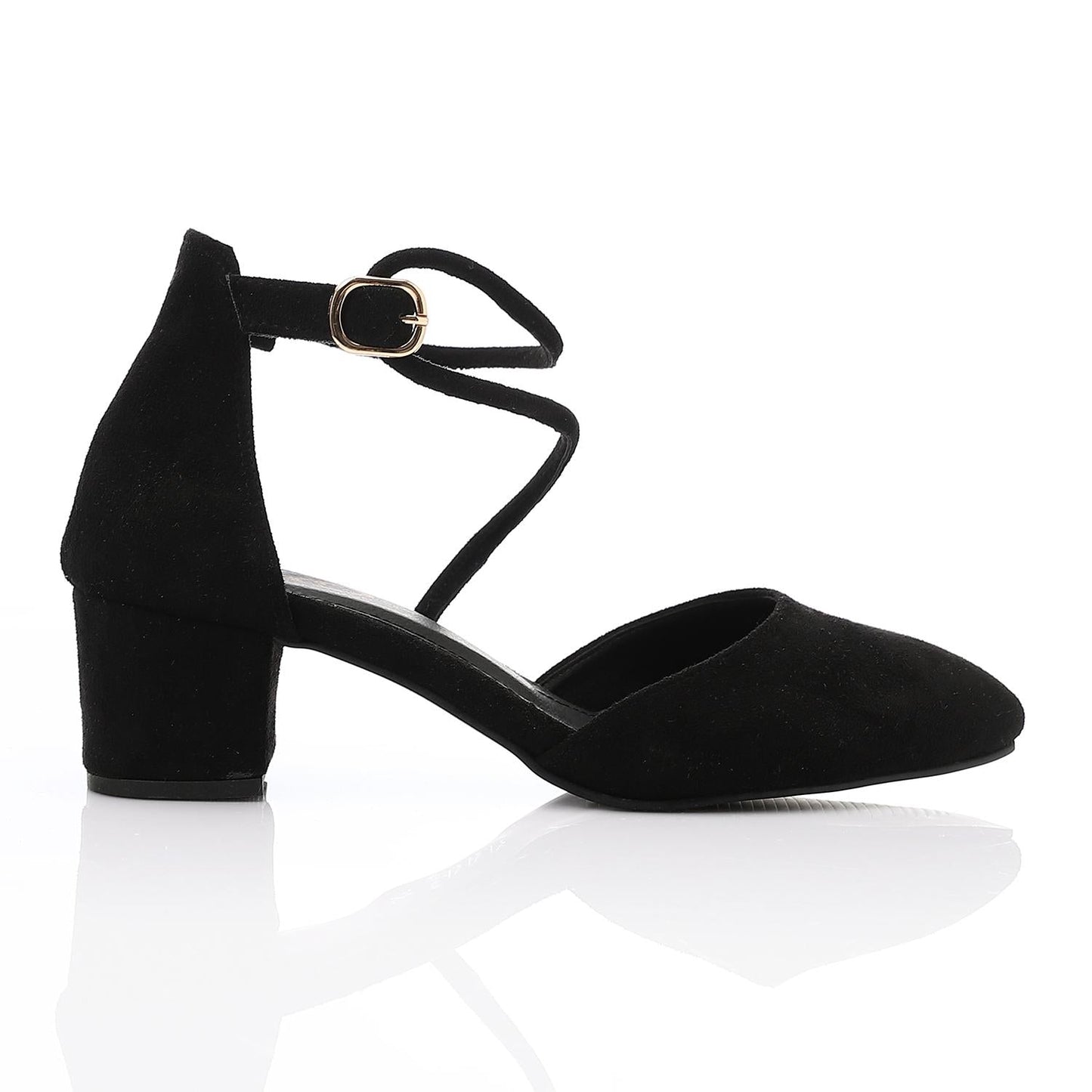 Suede D'Orsay Ankle Strap Block Heel - Black