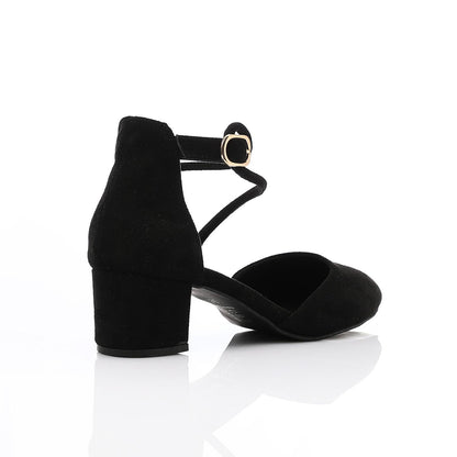 Suede D'Orsay Ankle Strap Block Heel - Black