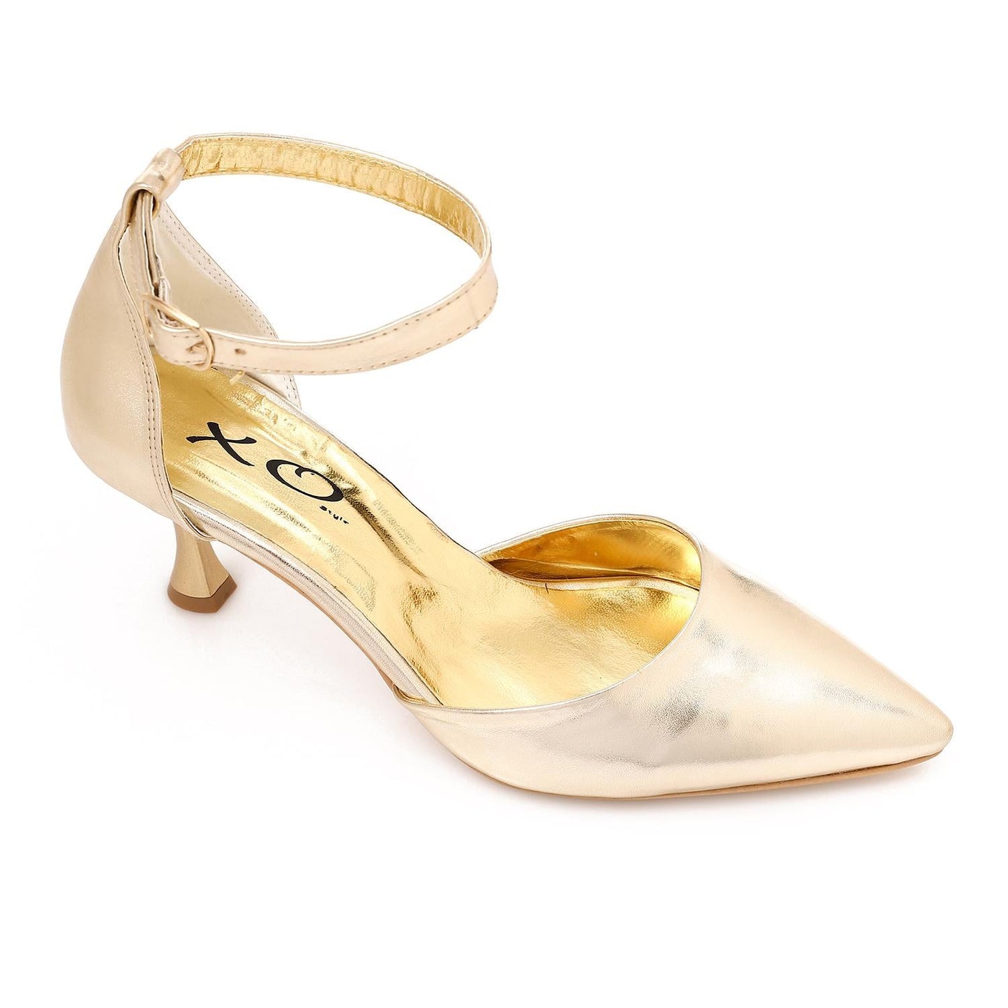 Faux Leather Kitten Heel Pointed Shoes - Gold