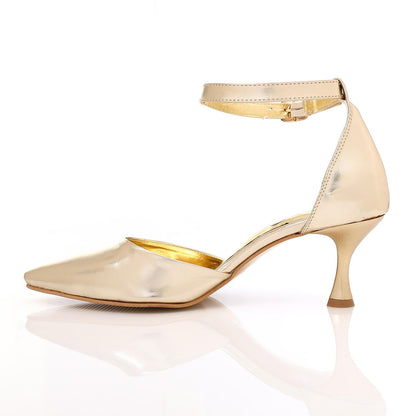 Faux Leather Kitten Heel Pointed Shoes - Gold