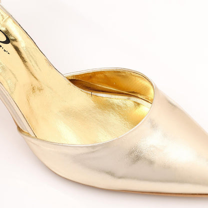 Faux Leather Kitten Heel Pointed Shoes - Gold