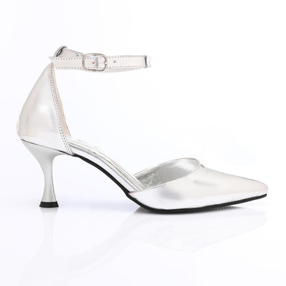 Faux Leather Kitten Heel Pointed Shoes - Silver