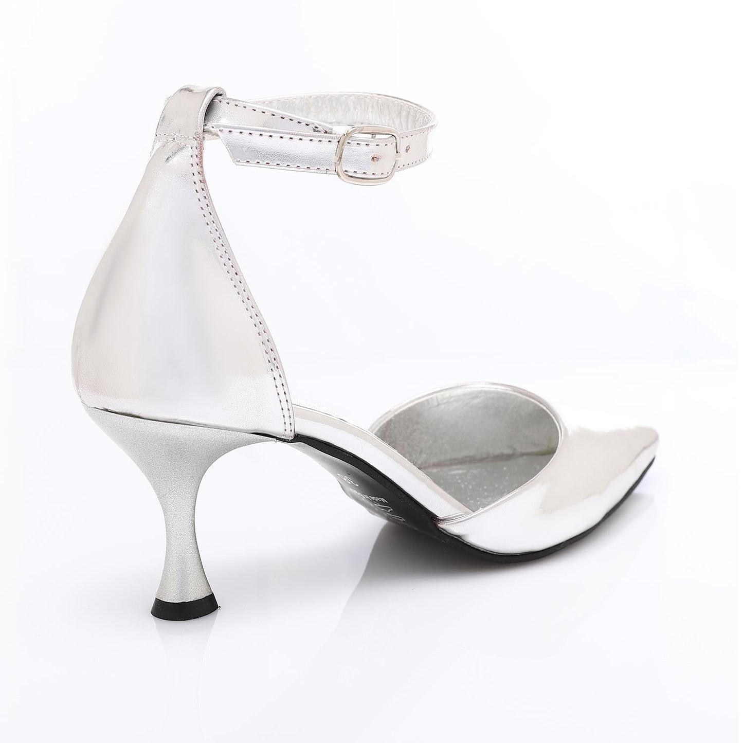 Faux Leather Kitten Heel Pointed Shoes - Silver