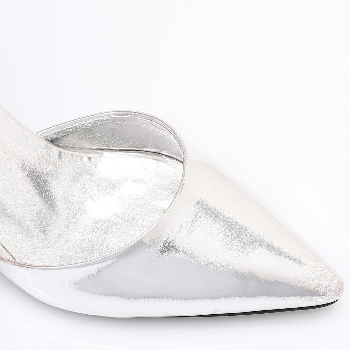 Faux Leather Kitten Heel Pointed Shoes - Silver