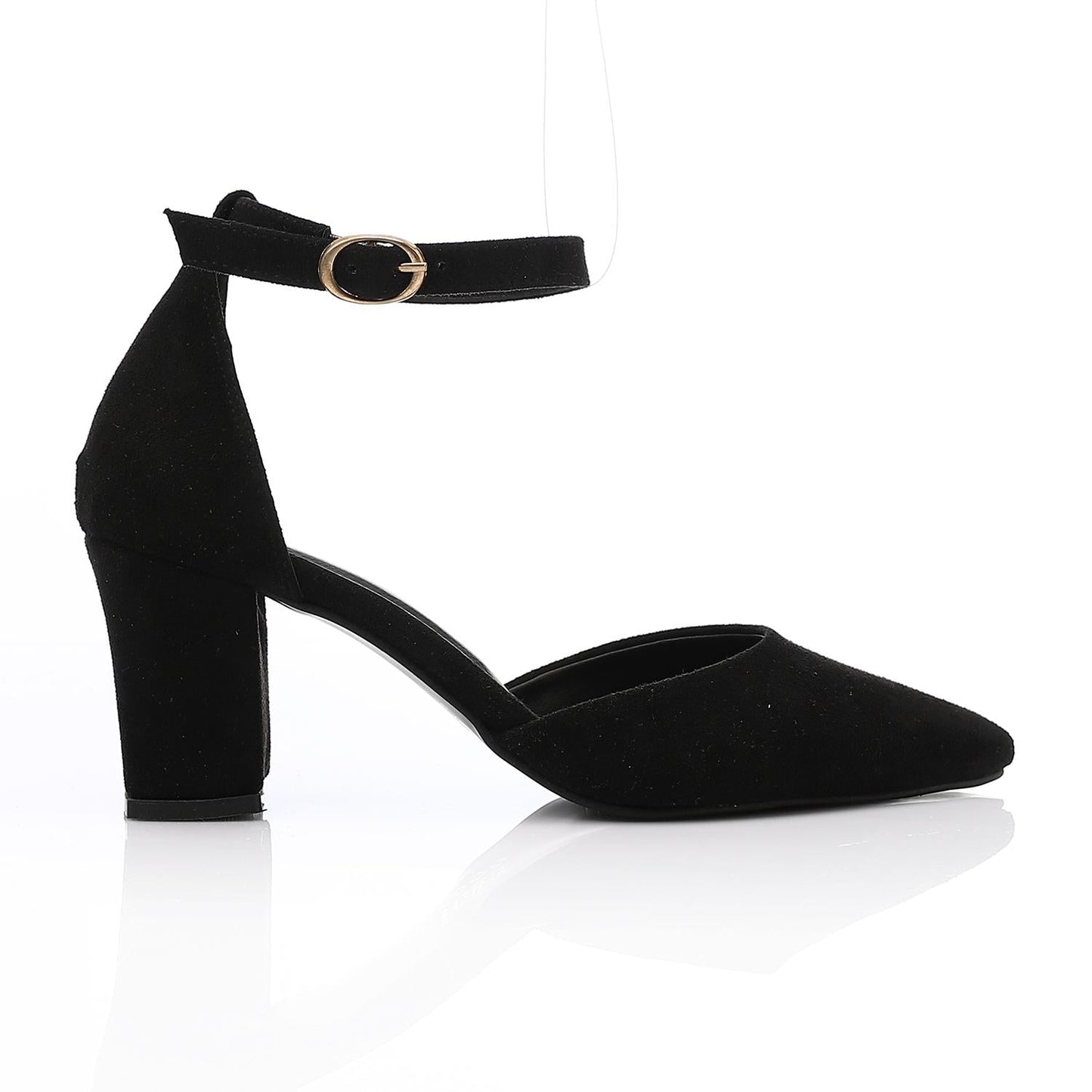 Suede Pointed-Toe Block Heel Pump - Black