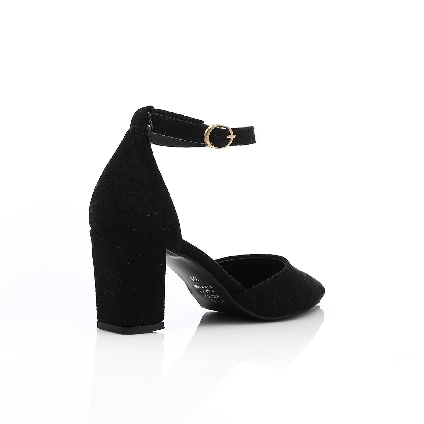 Suede Pointed-Toe Block Heel Pump - Black