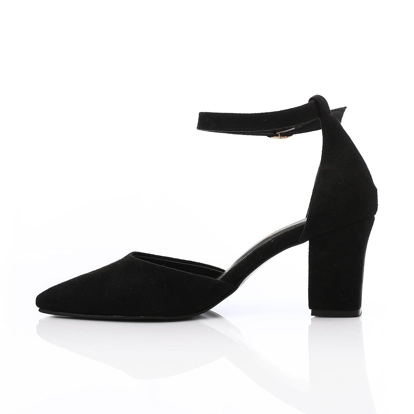 Suede Pointed-Toe Block Heel Pump - Black