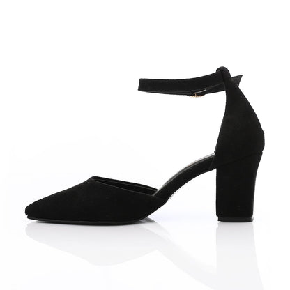 Suede Pointed-Toe Block Heel Pump - Black