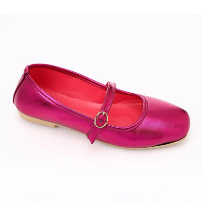 Faux Leather Mary Jane Ballet Flat - Fuchsia