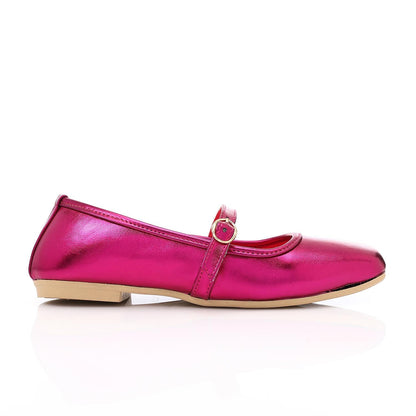 Faux Leather Mary Jane Ballet Flat - Fuchsia