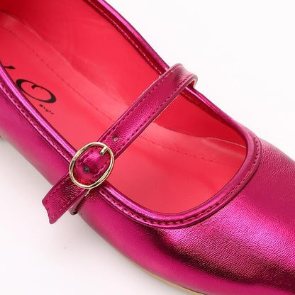 Faux Leather Mary Jane Ballet Flat - Fuchsia