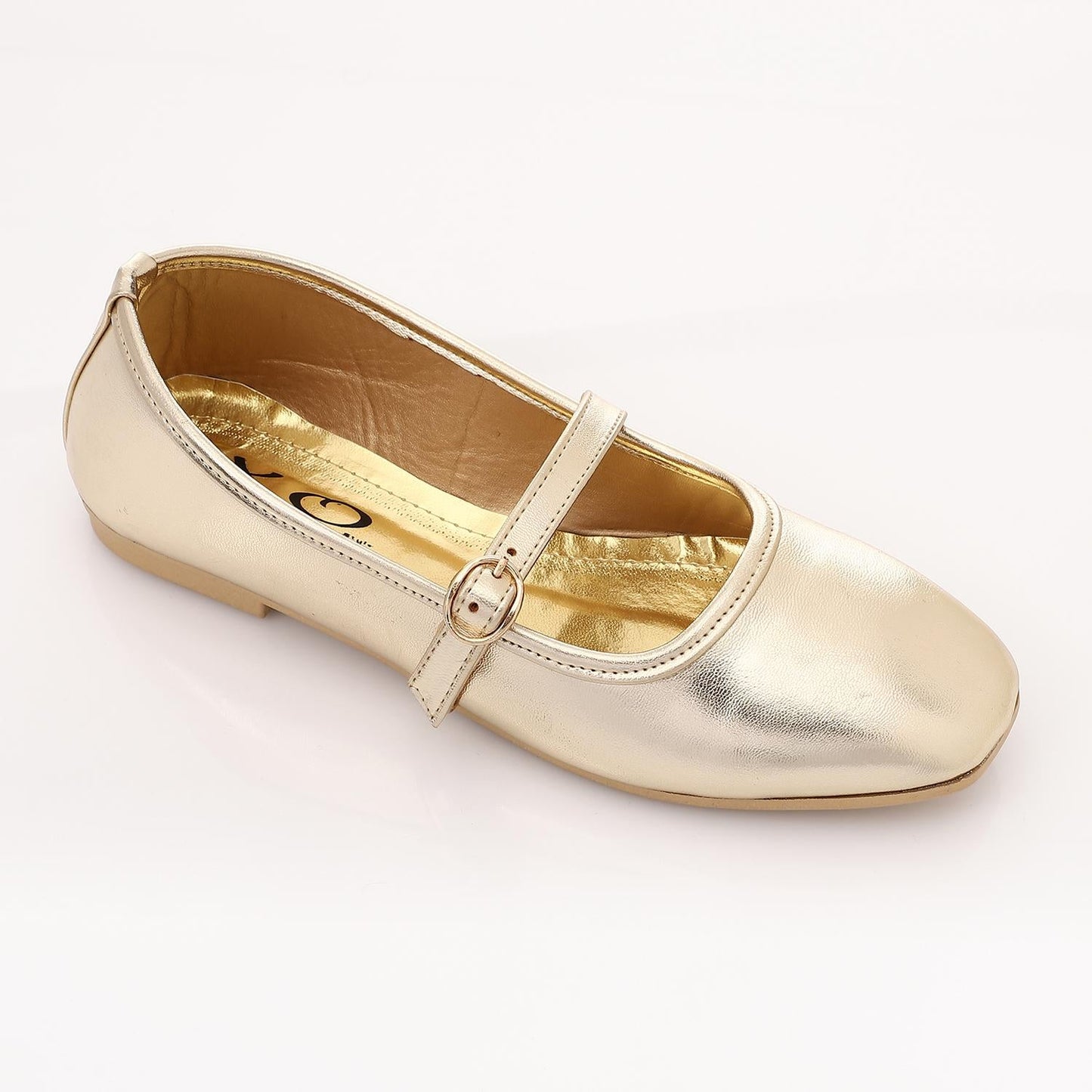 Faux Leather Mary Jane Ballet Flat - Gold
