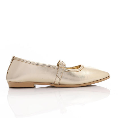 Faux Leather Mary Jane Ballet Flat - Gold