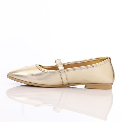 Faux Leather Mary Jane Ballet Flat - Gold