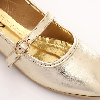 Faux Leather Mary Jane Ballet Flat - Gold