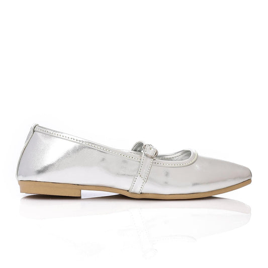 Faux Leather Mary Jane Ballet Flat - Silver
