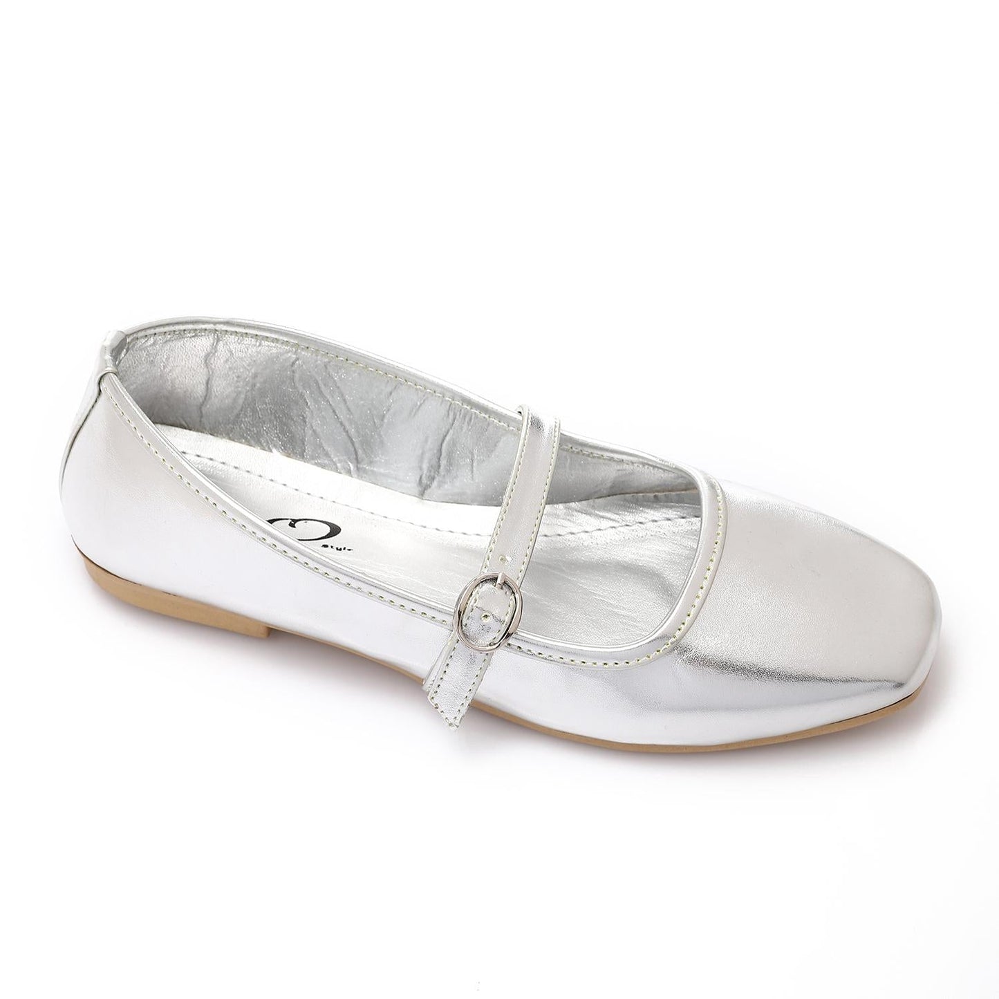 Faux Leather Mary Jane Ballet Flat - Silver