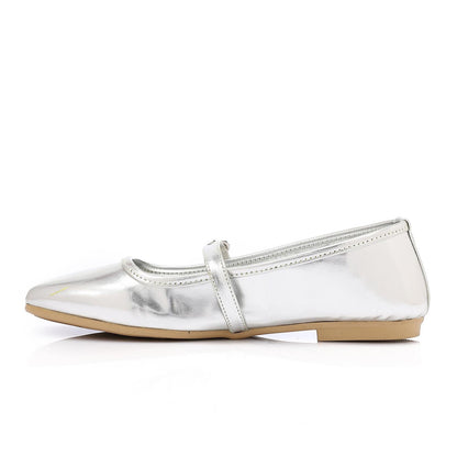 Faux Leather Mary Jane Ballet Flat - Silver