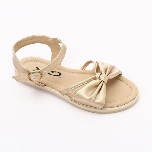 Faux Leather Bow Sandal - Gold