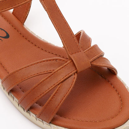 Leather Soft Casual Kids Sandals - Camel