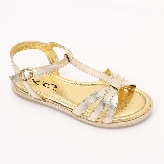 Leather Metallic Strappy Sandals – Gold