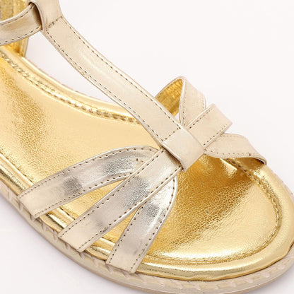 Leather Metallic Strappy Sandals – Gold