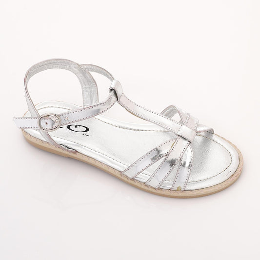 Leather Metallic Strappy Sandals – Silver
