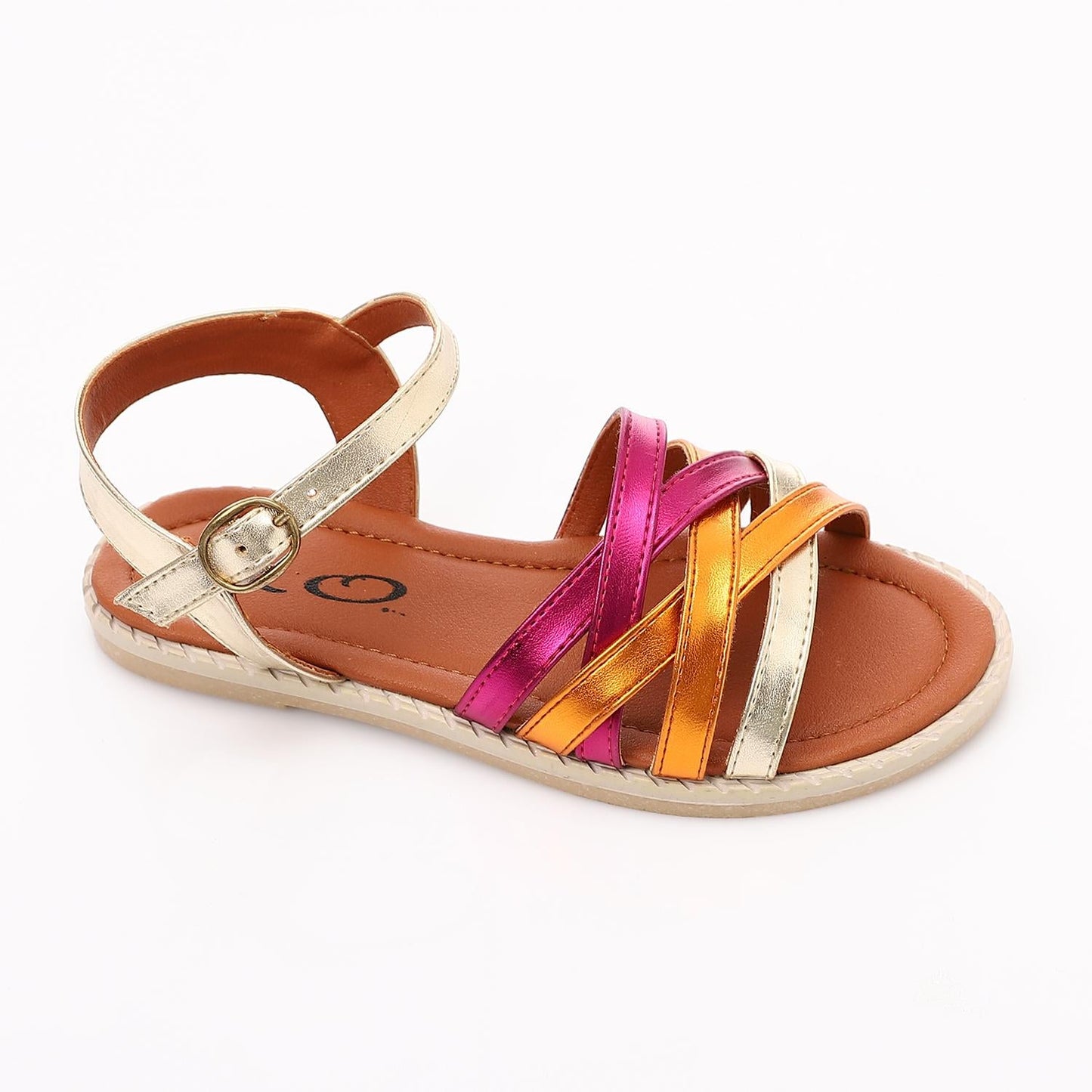 Leather Metallic Strappy Sandals - Multicolor
