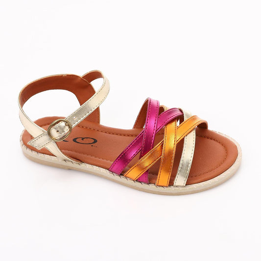 Leather Metallic Strappy Sandals - Multicolor