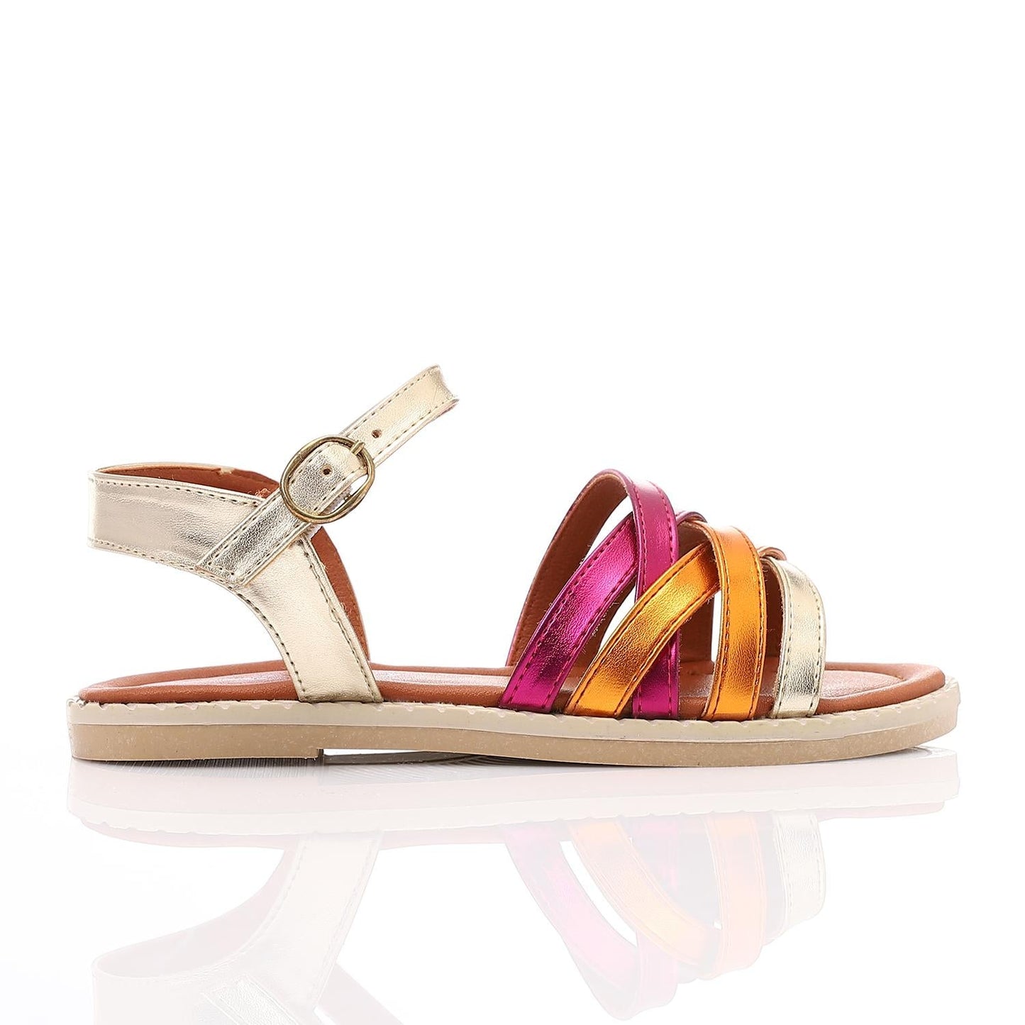 Leather Metallic Strappy Sandals - Multicolor