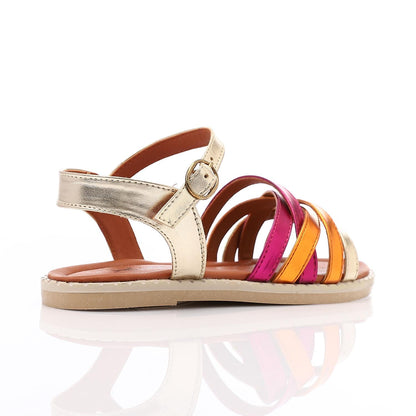 Leather Metallic Strappy Sandals - Multicolor