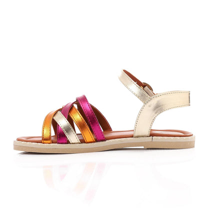 Leather Metallic Strappy Sandals - Multicolor