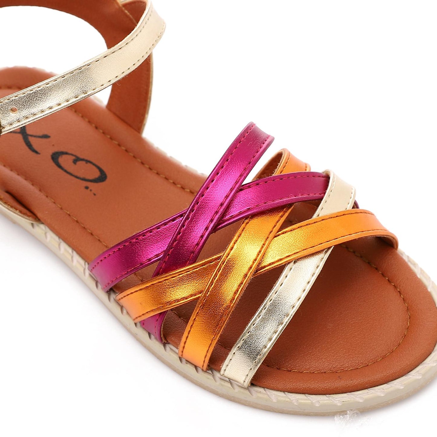 Leather Metallic Strappy Sandals - Multicolor