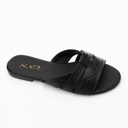 Faux Leather Crisscross Slide Slipper - Black
