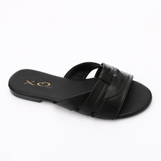 Faux Leather Crisscross Slide Slipper - Black