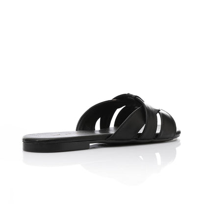 Faux Leather Crisscross Slide Slipper - Black