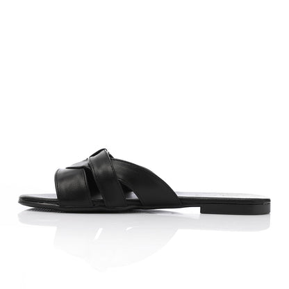 Faux Leather Crisscross Slide Slipper - Black