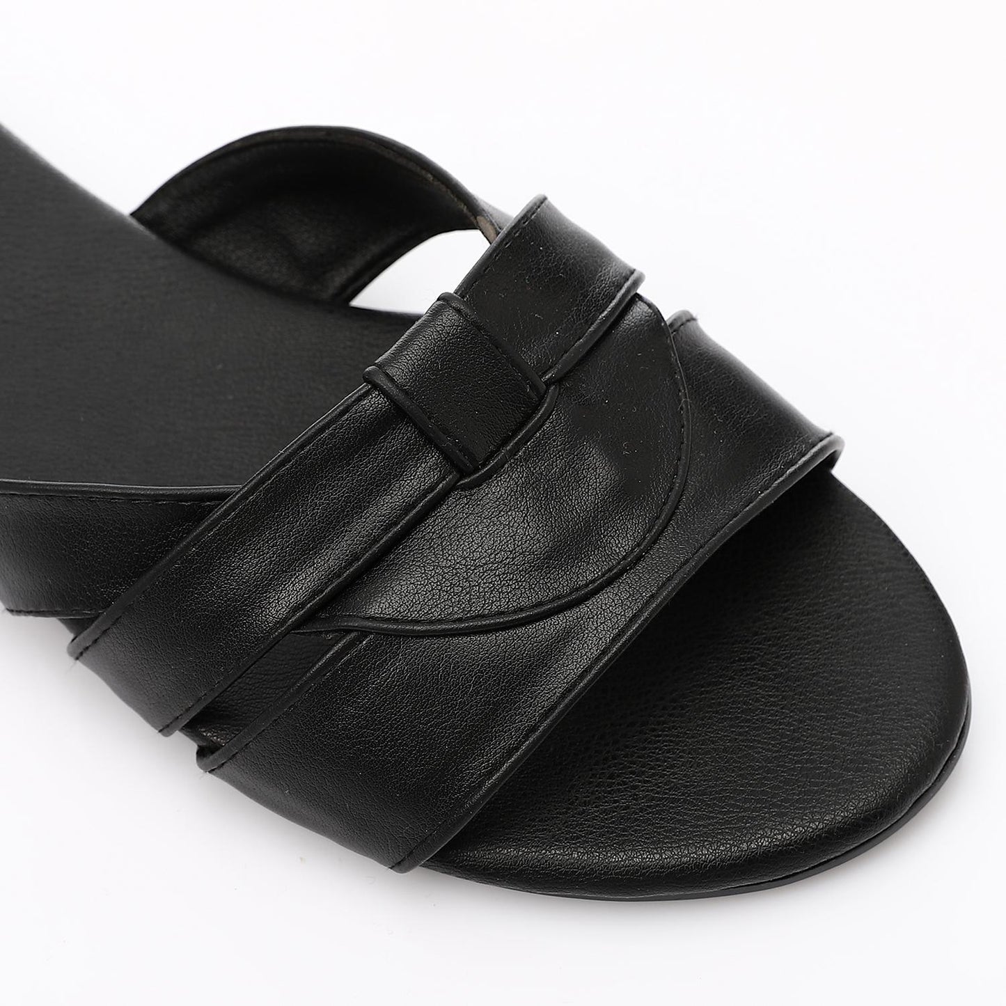 Faux Leather Crisscross Slide Slipper - Black