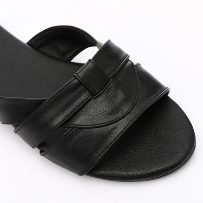 Faux Leather Crisscross Slide Slipper - Black