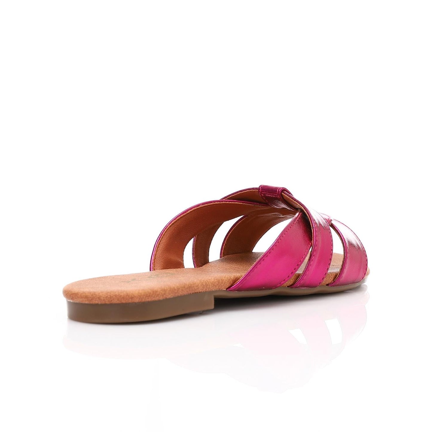 Faux Leather Metallic Criss-Cross Flat Slippers - Fuchsia