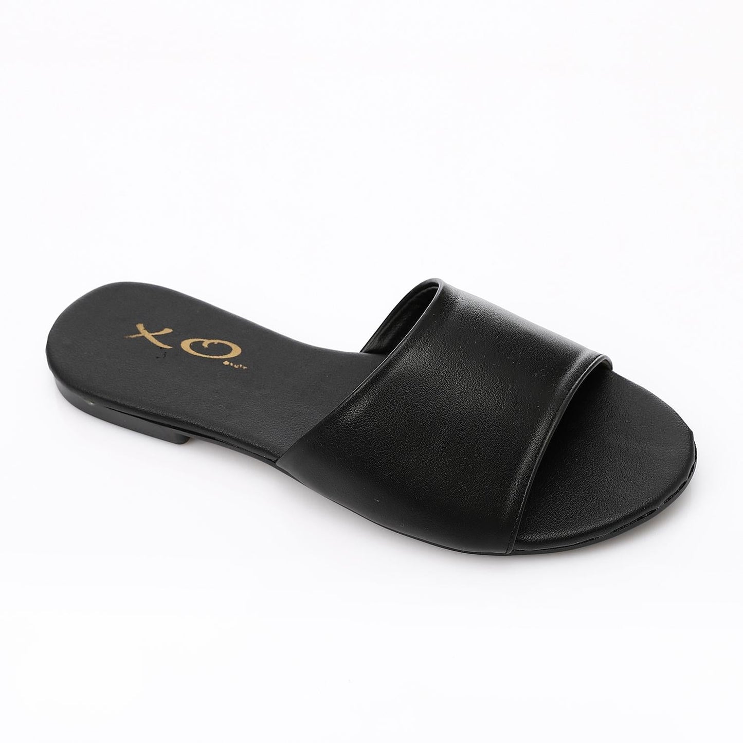 Faux Leather Flat Slippers - Black