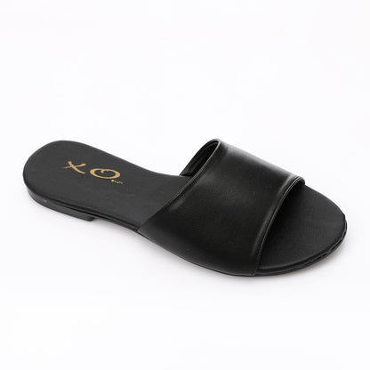 Faux Leather Flat Slippers - Black