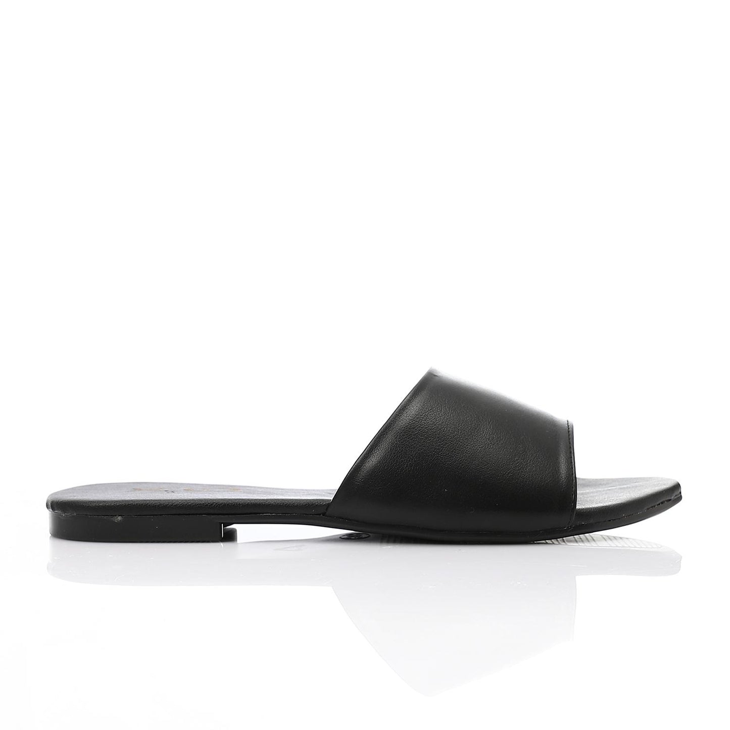 Faux Leather Flat Slippers - Black