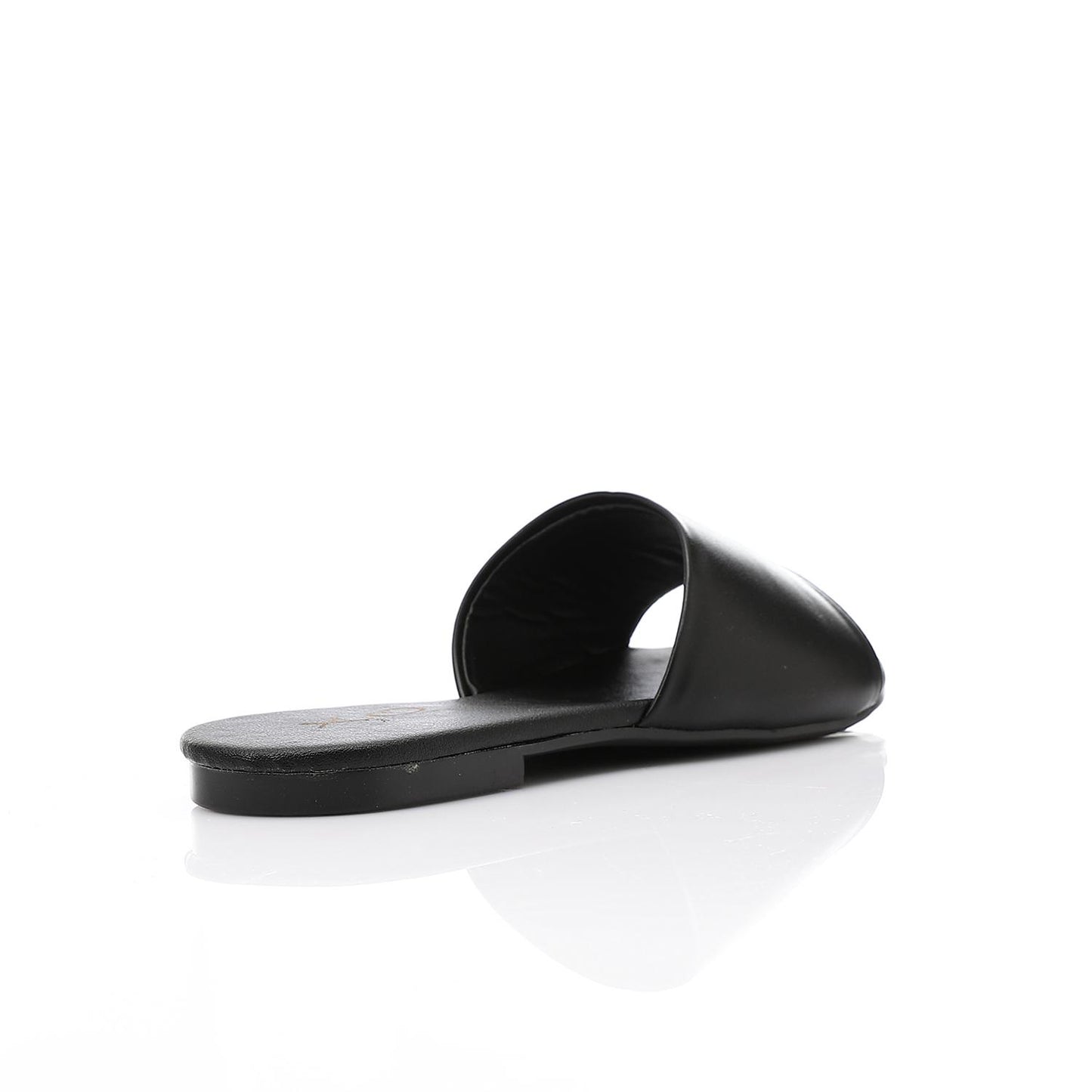 Faux Leather Flat Slippers - Black