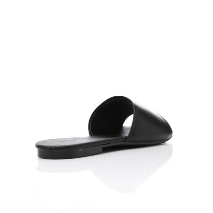 Faux Leather Flat Slippers - Black