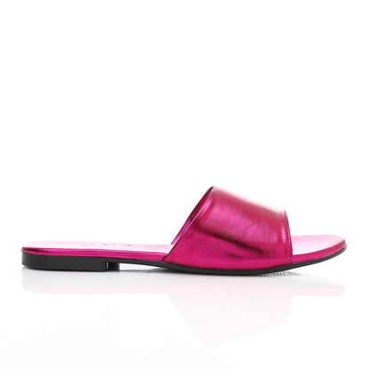 Faux Leather Metallic Flat Slippers - Fuchsia
