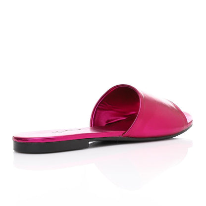 Faux Leather Metallic Flat Slippers - Fuchsia