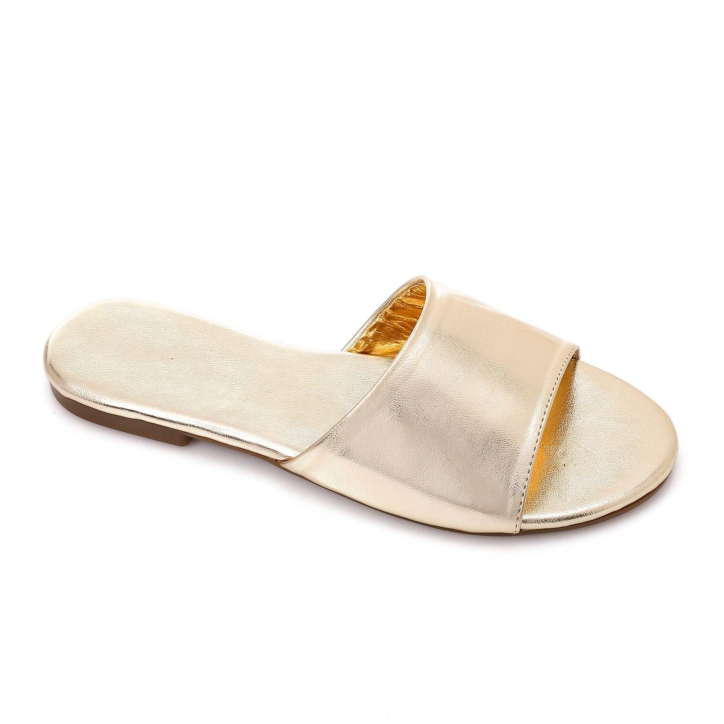 Faux Leather Metallic Flat Slippers - Gold
