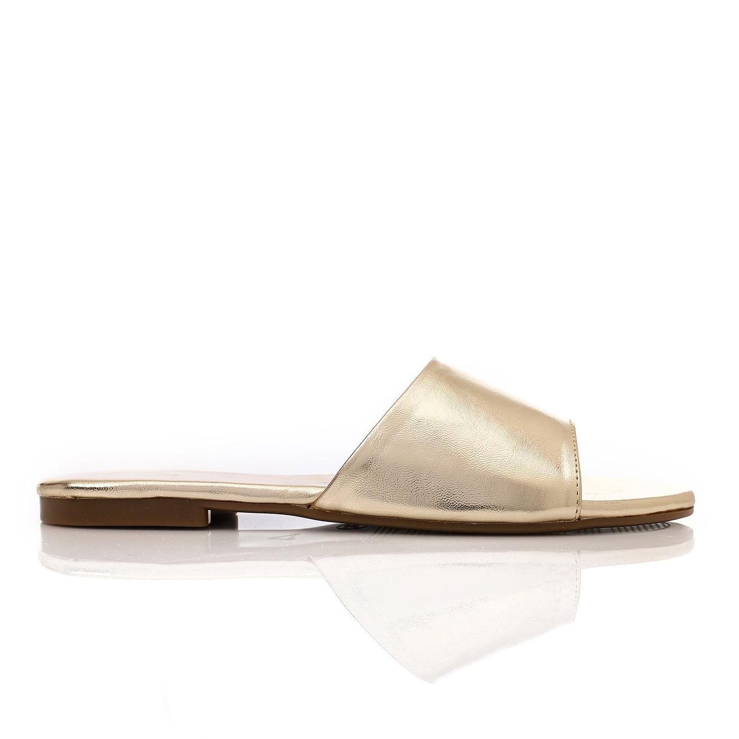 Faux Leather Metallic Flat Slippers - Gold
