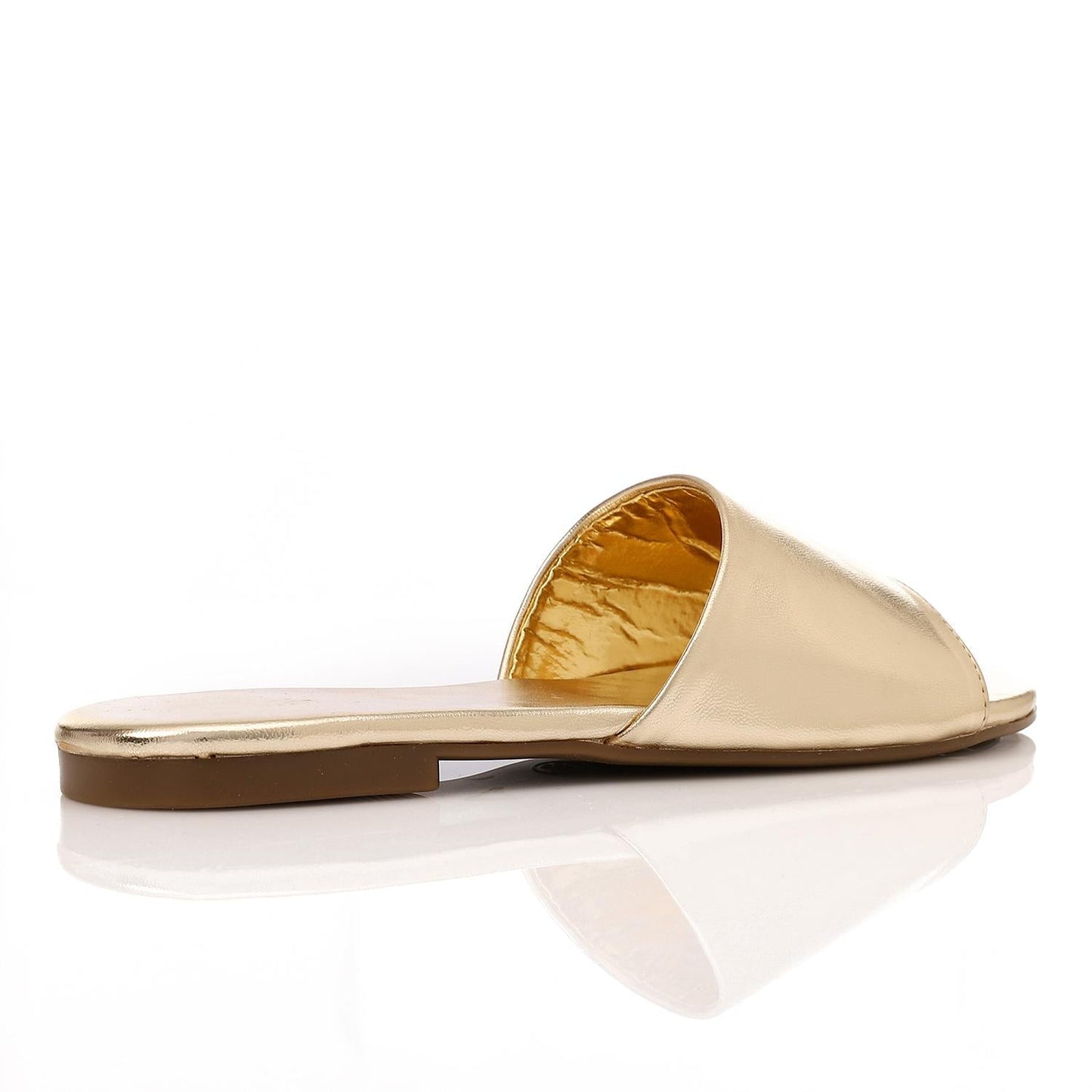Faux Leather Metallic Flat Slippers - Gold